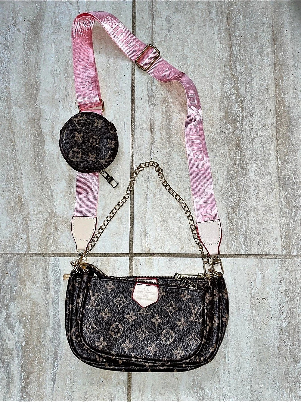 Monogram Multi Pochette Accessoires Crossbody Bag Brown & Pink Purse